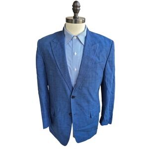Versace Collection Mens Blue Micro Check Peak Lapel Wool Linen Sport Coat 42 R
